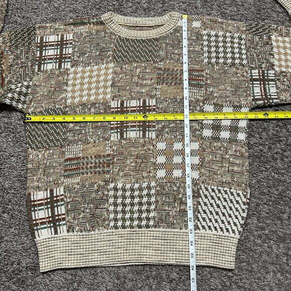 Vintage 80s Patchwork Sweater Crewneck Pullover Beige Medium - Picture 4 of 7